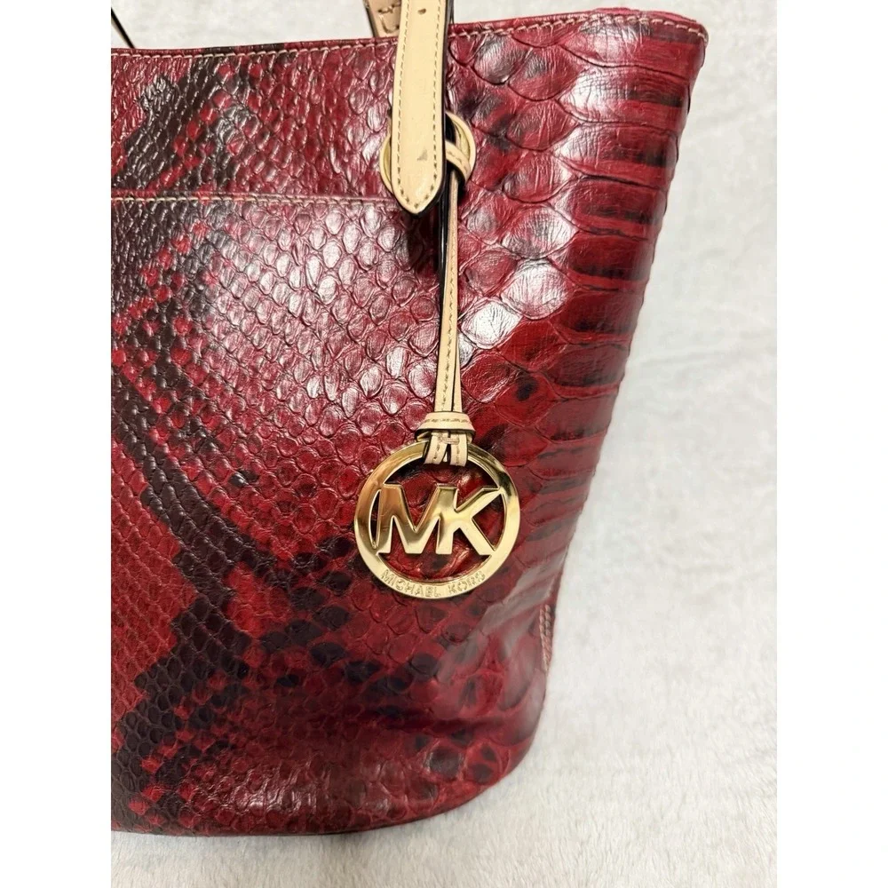 Michael Kors Jet Set Red Python Leather Tote Shoulder Bag Purse Snakeskin - Picture 2 of 7